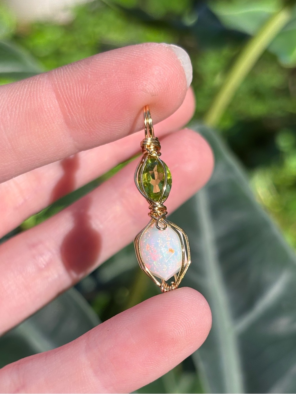 Peridot and opal fancy stack pendant
